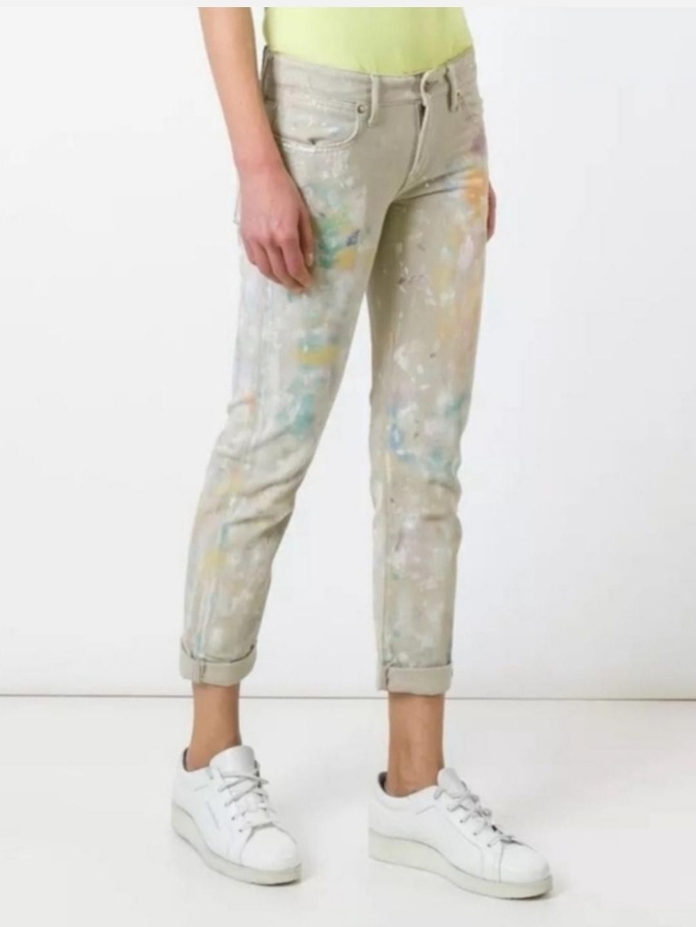 Ralph Lauren Beige Paint-Splatter Cropped Jeans Brand New Size 29 Us